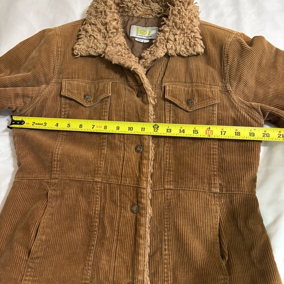 Vintage Y2K Women’s l.e.i. Brown Corduroy Jacket Faux Fur Collar and Trim size L - Picture 12 of 14